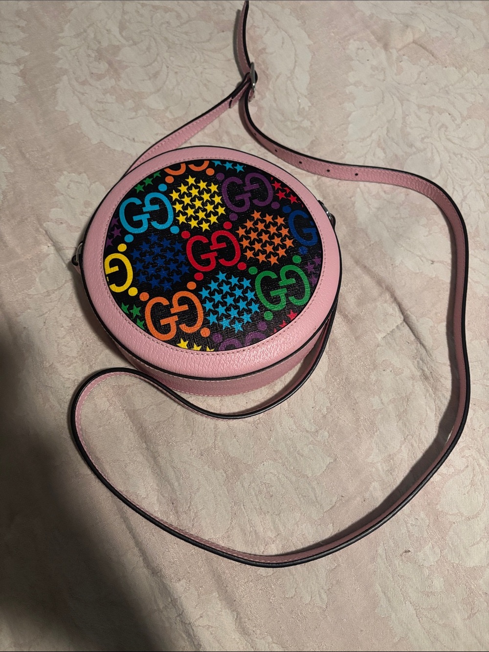 Gucci Pink Round Crossbody with Multicolor GG Star Motif